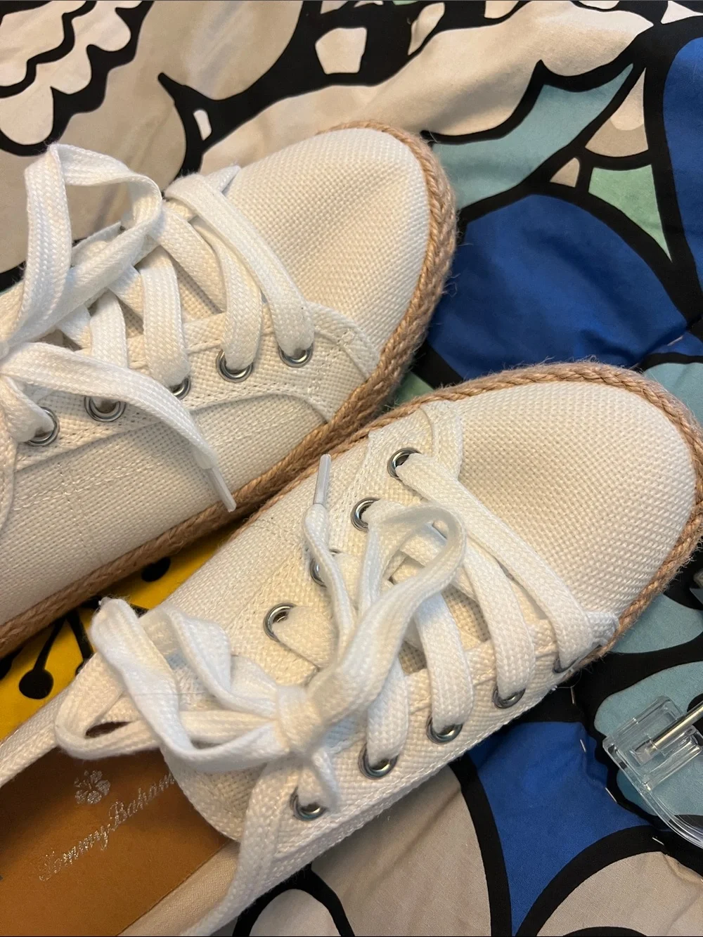 Tommy Bahama White Canvas Espadrille Sneakers with Jute Trim